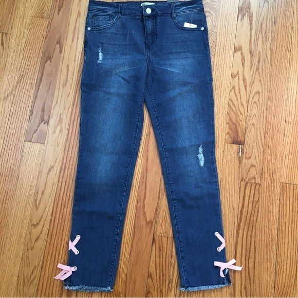 EPIC Threads Junior Mid Rise Denim Blue Distressed Stretch Skinny Jeans - Picture 16 of 16